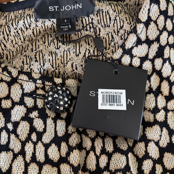 NWT St John Knit Shimmery Gold Animal Print Dress Rhinestone Buttons 4 New $1495 - Picture 7 of 7